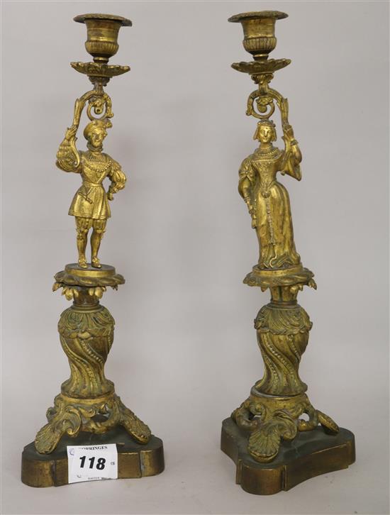 A pair of 19th century Continental ormolu candlesticks, height 36.5cm